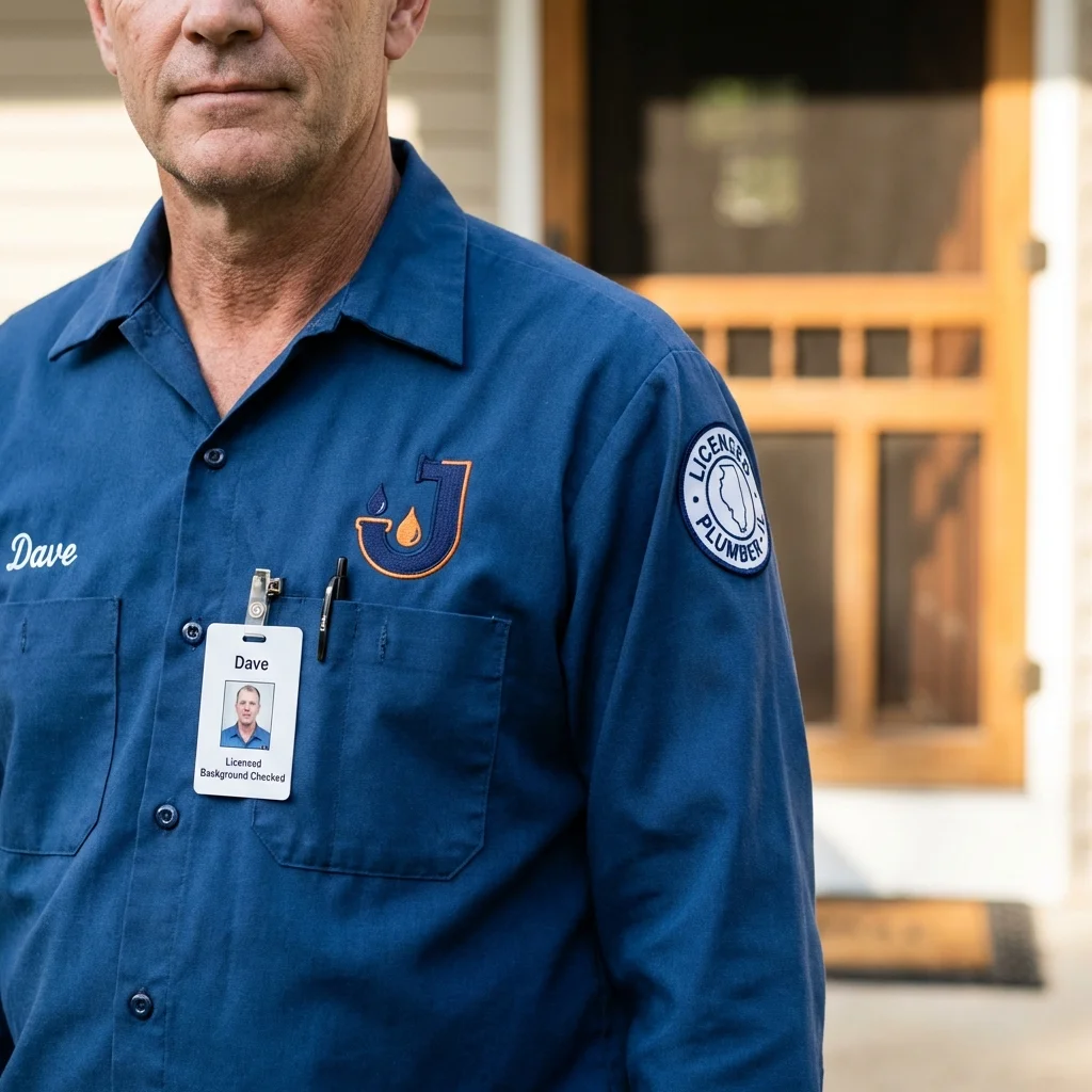 Licensed plumber showing ID badge in Palos Heights, IL