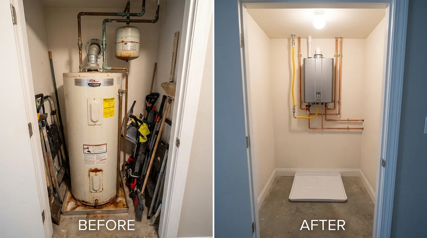 Tank water heater versus wall-mounted tankless unit comparison for Palos Heights, IL homeowners