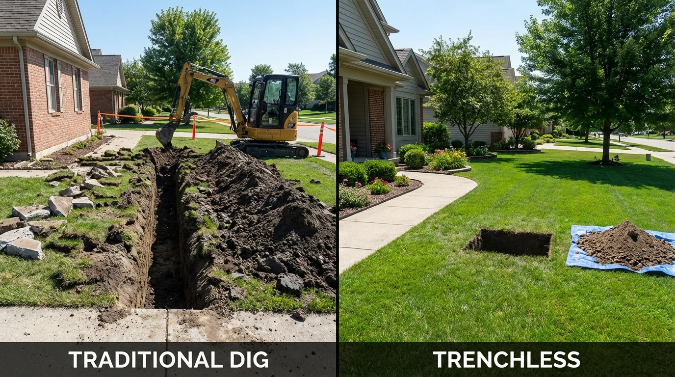 Trenchless sewer repair with minimal yard damage versus traditional excavation in Palos Heights, IL